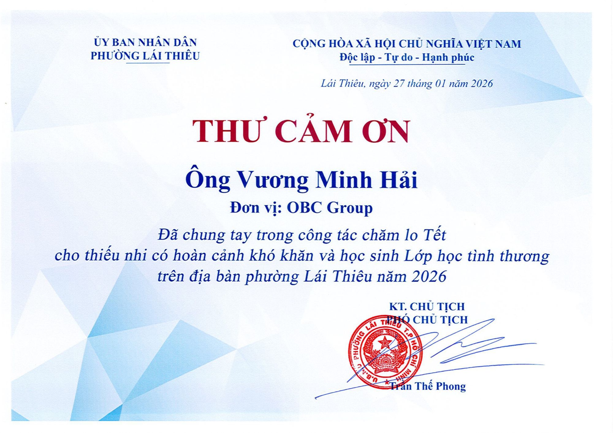 Đồng hành cùng phường Lái Thiêu mang 